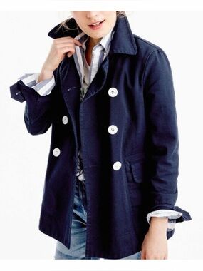 J. CREW • Navy/White Heavyweight Cotton Twill Double-Breasted Peacoat, 6